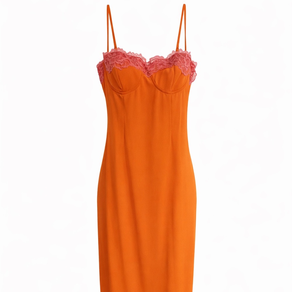 Orange Lace Trim Midi Dress